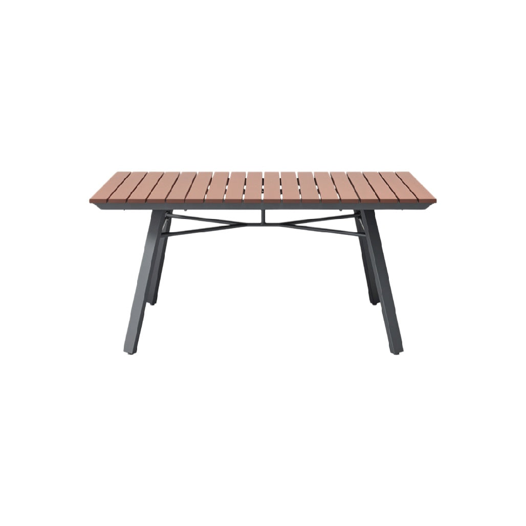Modern Outdoor Table with Slatted Wooden Top and Metal Frame