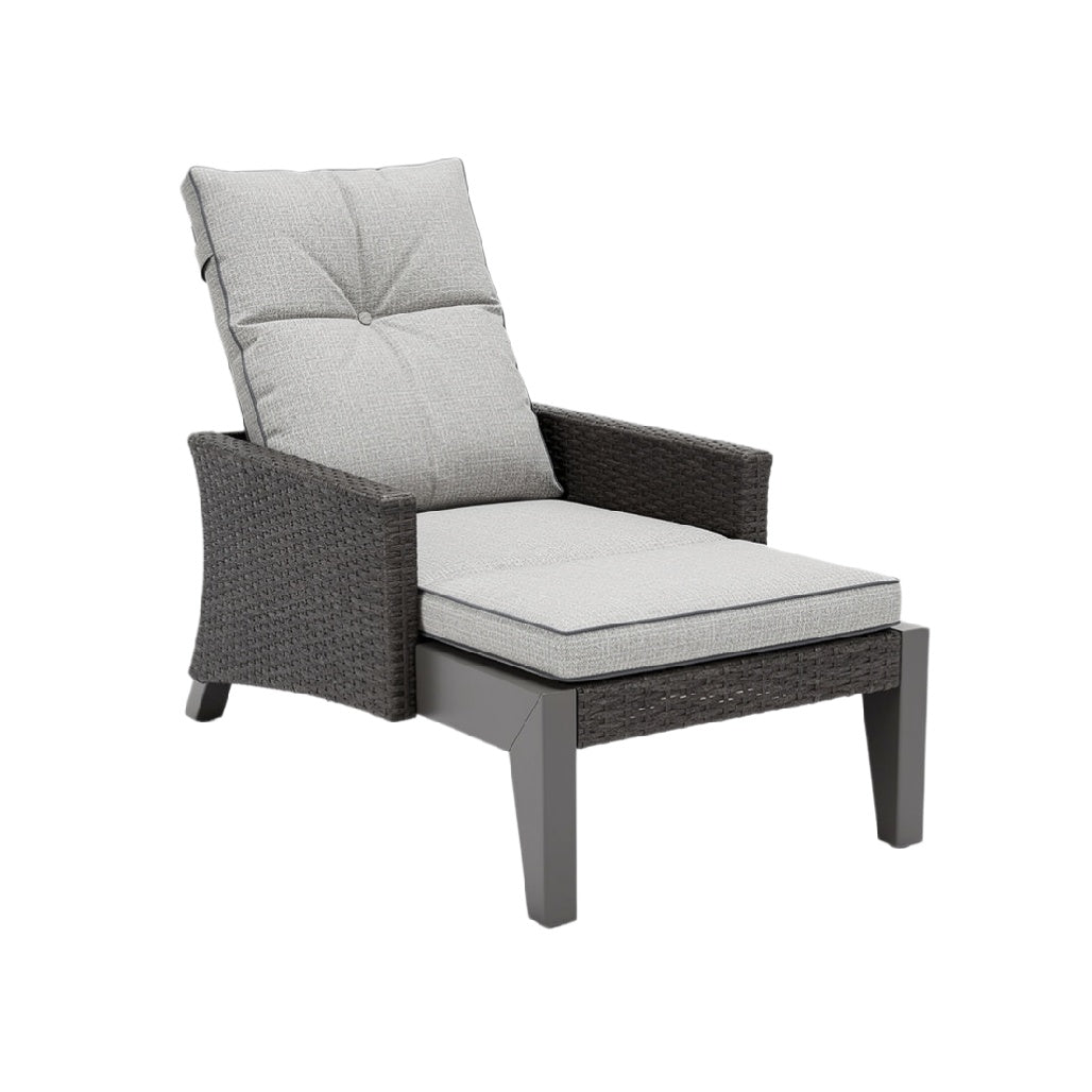 Comfortable Reclining Outdoor Chair with Woven Frame and Cushioned Seat